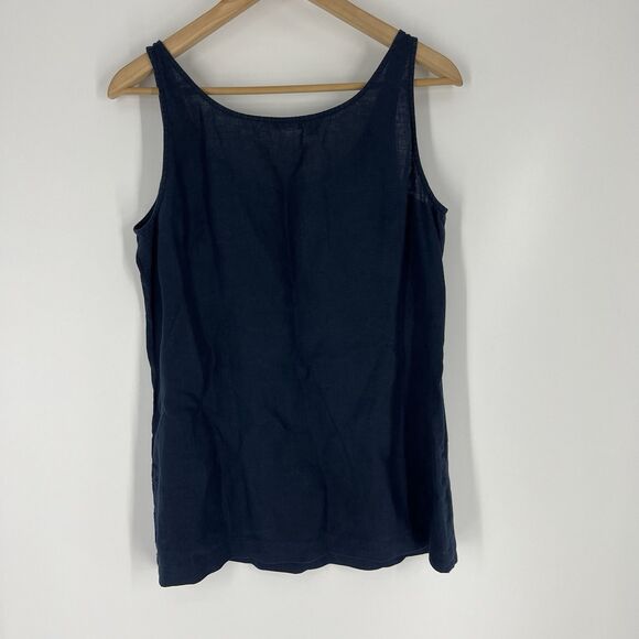 Eileen Fisher Tank Top Size Medium Petite Navy Irish Linen Beaded Sleeveless - Picture 5 of 8